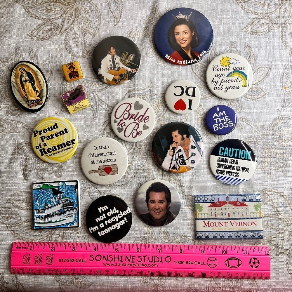 Pins & Magnets Lot 17pc Vintage Elvis Indiana Collectable Bride D.C. Circus